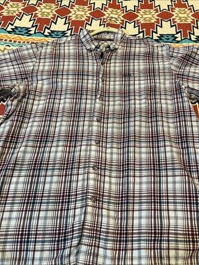 GAME GUARD Men's Casual Plaid Button-Down Shirt - White and Burgundy